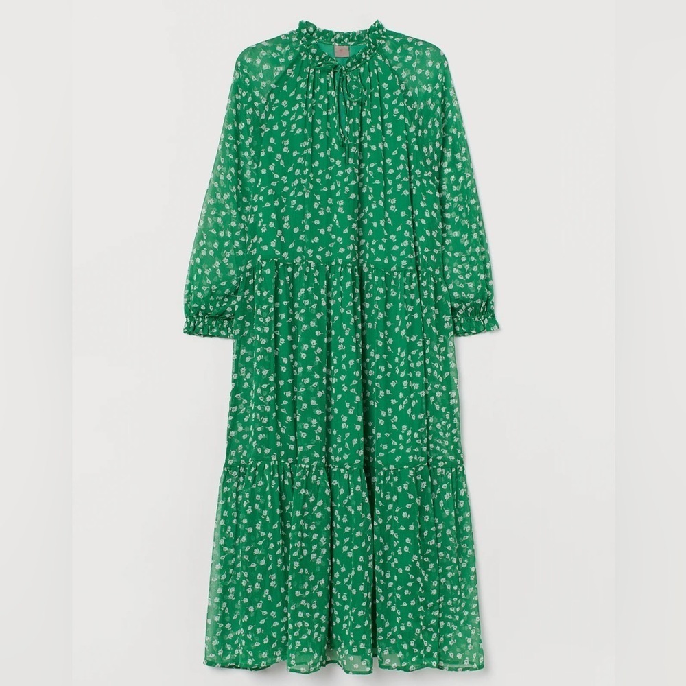 H&M Green Floral Flowy Chiffon Dress sz M
